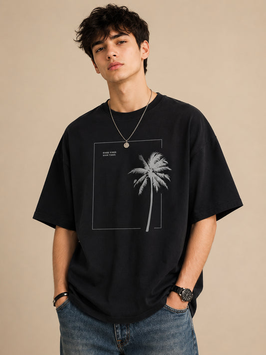 Men's Oversized Printed Polyester Blend T-Shirt | Soft Stretch Casual Comfort Tee