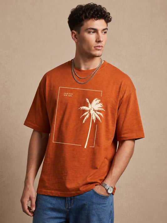 Men's Oversized Printed Polyester Blend T-Shirt | Soft Stretch Casual Comfort Tee